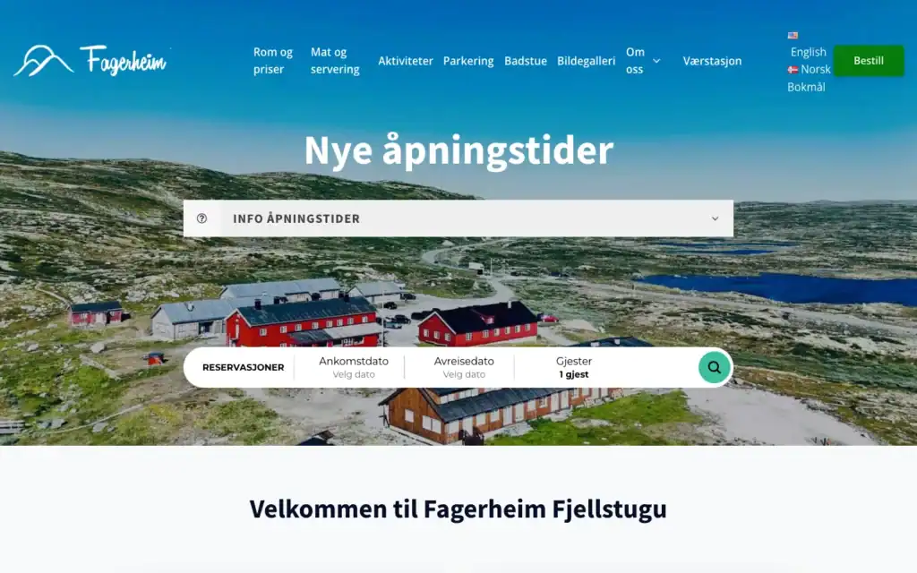 Forsiden til Fagerheim Fjellstugu med reservasjonsfelt