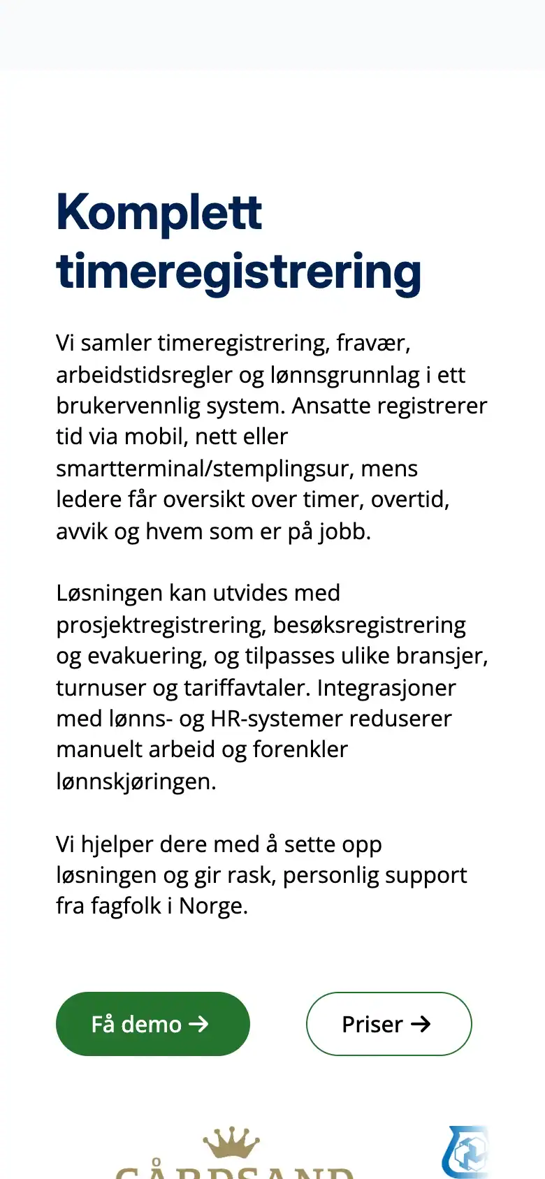 Nettstedet til Time Recorder med presentasjon av Astrow timeregistrering på mobil