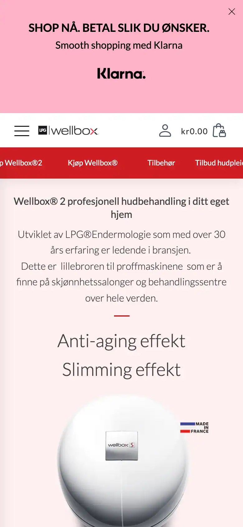 Forsiden til Wellbox med nettbutikk på mobil