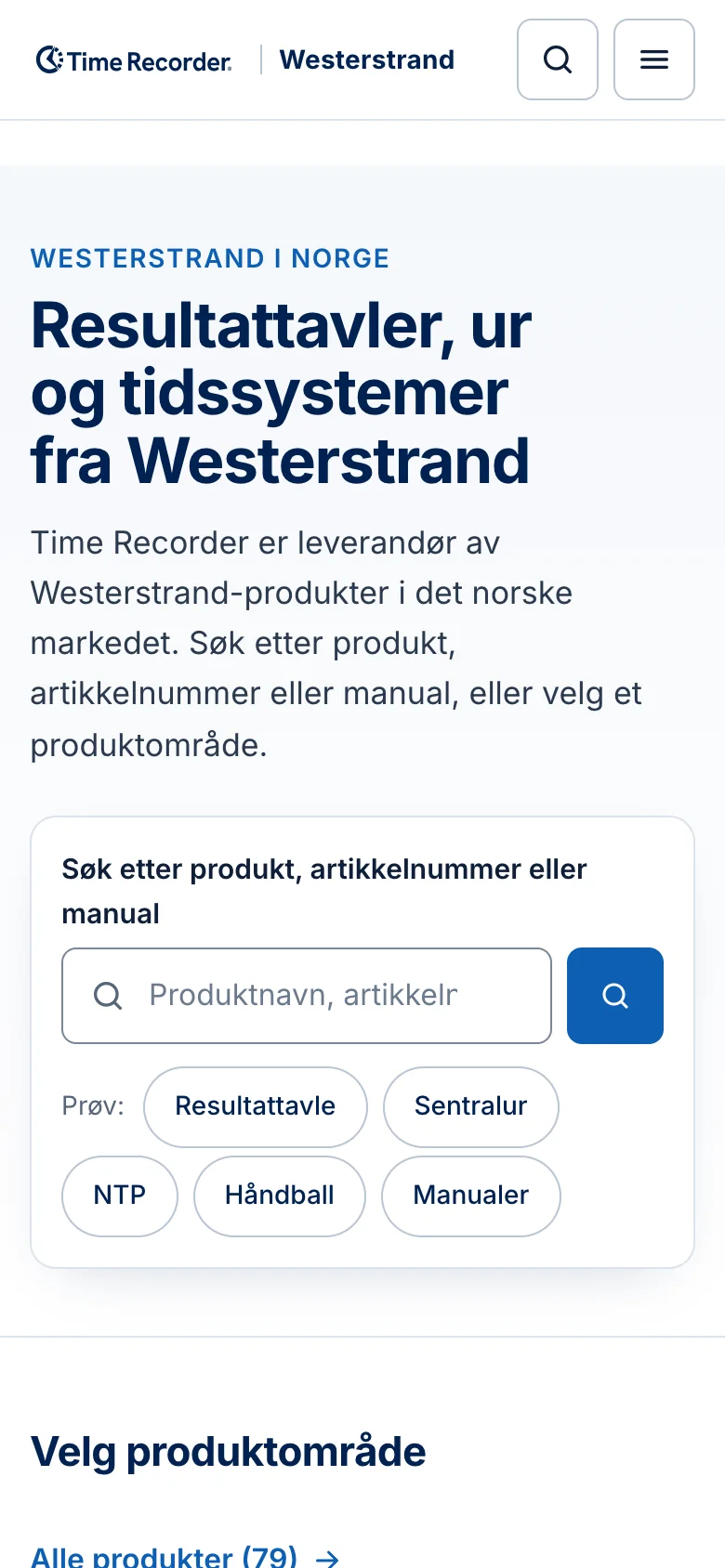 Westerstrand-produktkatalogen på mobil