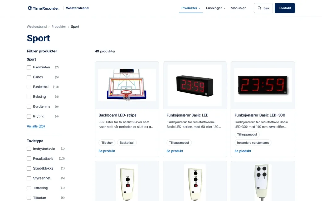 Produktkategorien Sport hos Westerstrand med filtre for idrett og tavletype